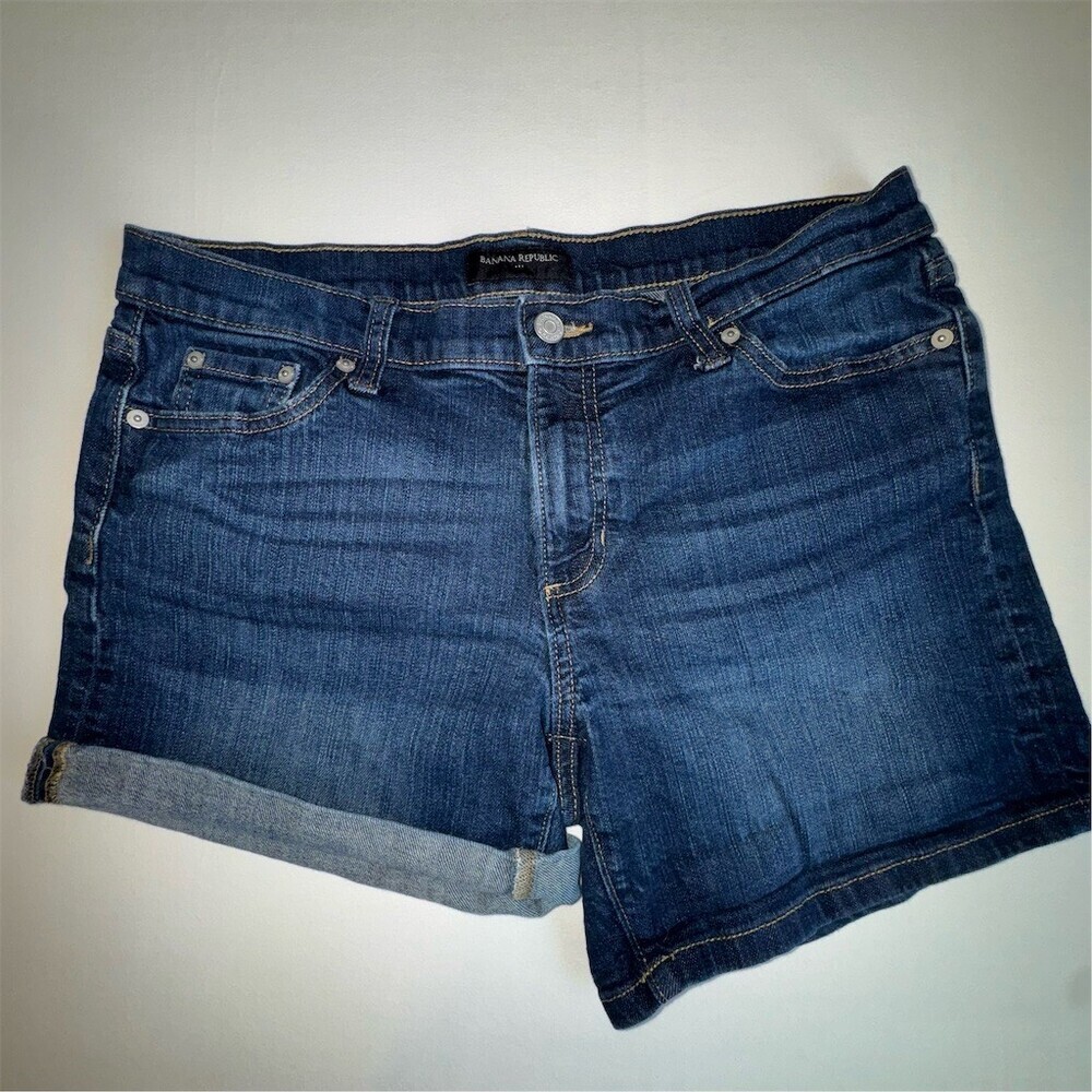 Banana Republic Womens Denim Jean Shorts Blue Medium Wash Cuffed Hem Y2K